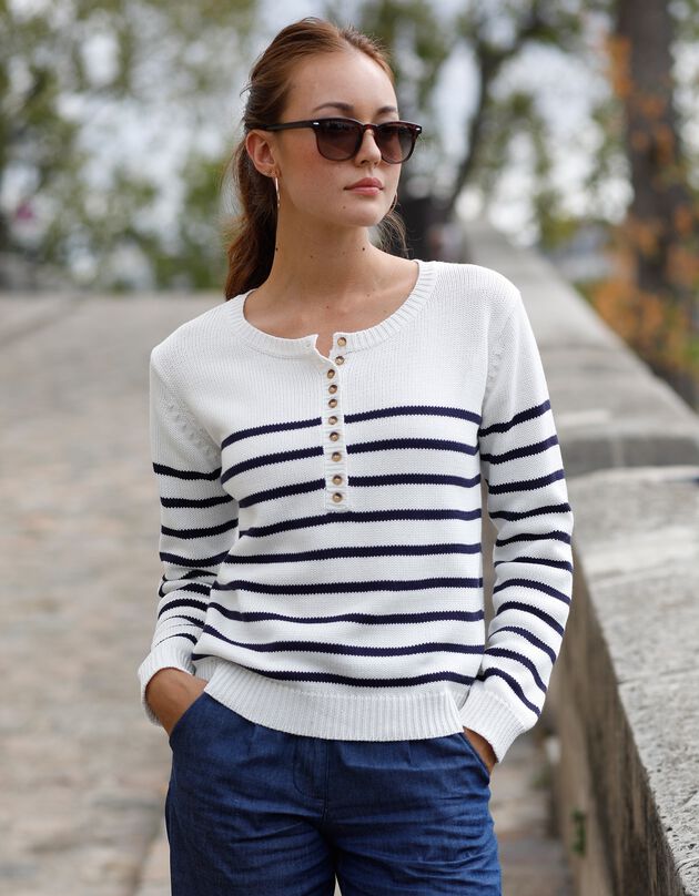 Pull tunsien rayé (écru / marine)