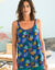 Top de pyjama en coton et macramé - imprimé tropical (bleu / safran)