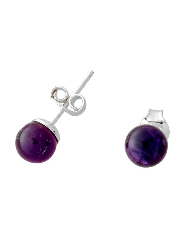 Boucles d'oreilles boule argent améthyste (argent)