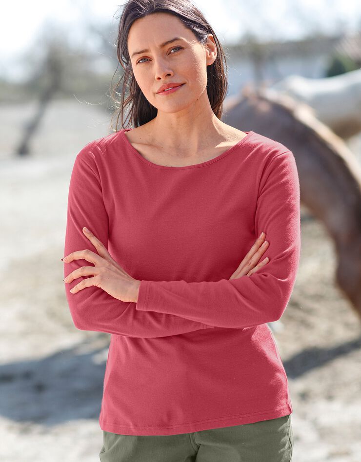 Tee-shirt uni manches longues jersey coton bio (cerise) Tee-shirt uni manches longues jersey coton bio (cerise)