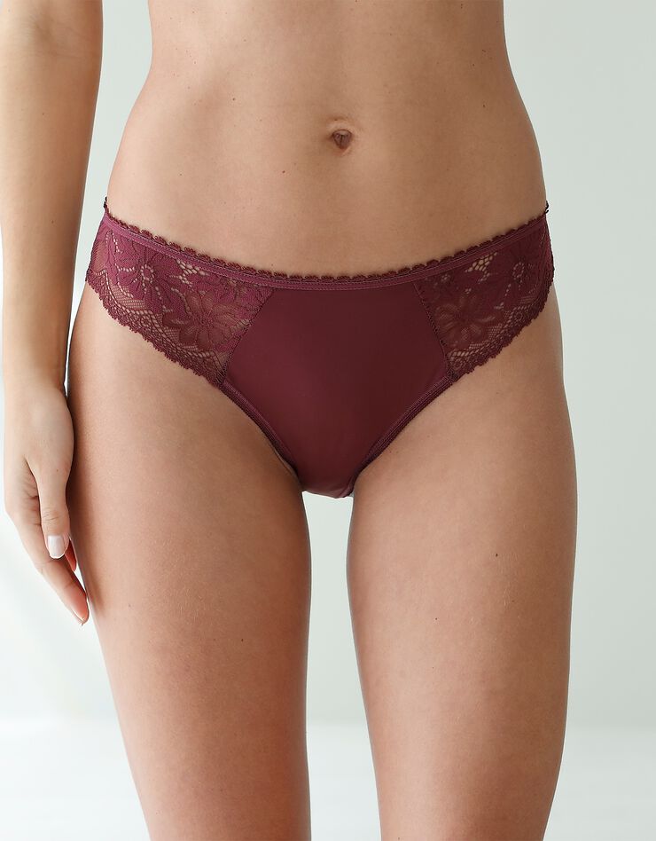 Culotte forme tanga microfibre et dentelle stretch - lot de 2 (aubergine) Culotte forme tanga microfibre et dentelle stretch - lot de 2 (aubergine)