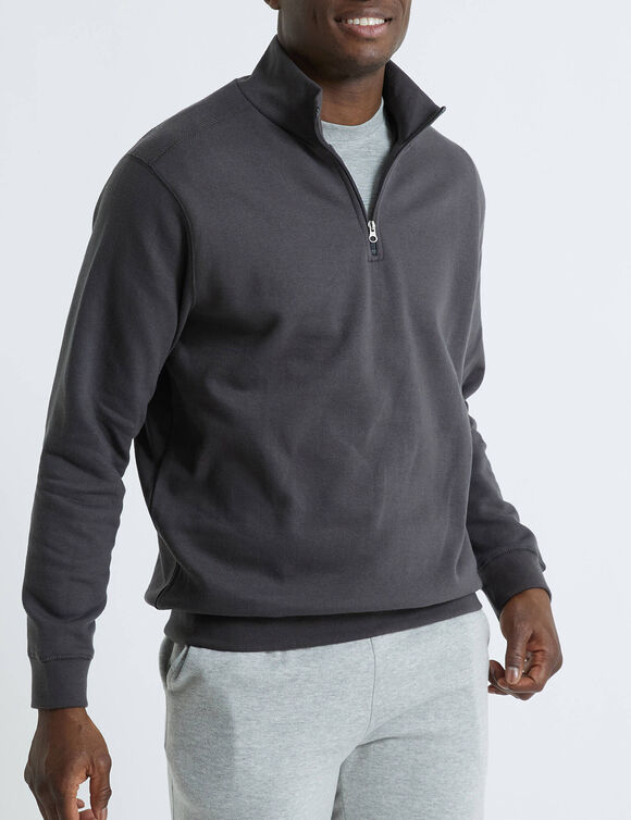 Sweat molleton col camionneur zippé (anthracite chiné)