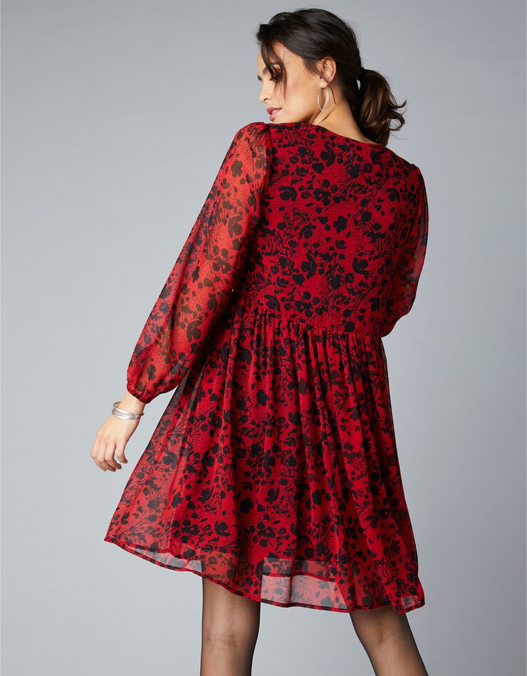 Robe courte imprimée fleurs (rouge / noir) Robe courte imprimée fleurs (rouge / noir)