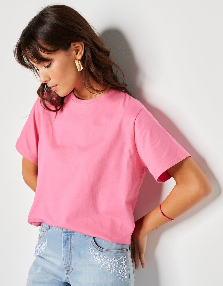 Tee-shirt "loose" en coton, uni (rose) Tee-shirt "loose" en coton, uni (rose)