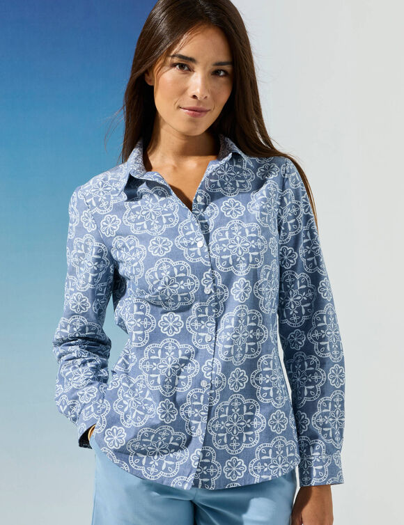 Chemisier chambray imprimé (bleu)