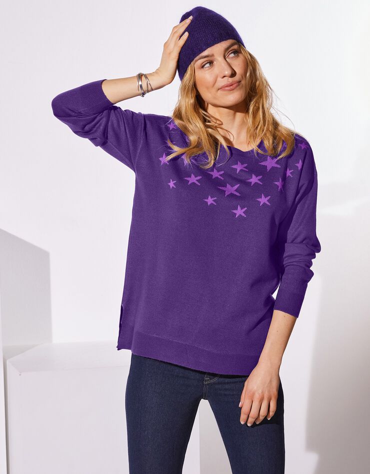 Pull jacquard étoiles toucher cachemire (violet) Pull jacquard étoiles toucher cachemire (violet)