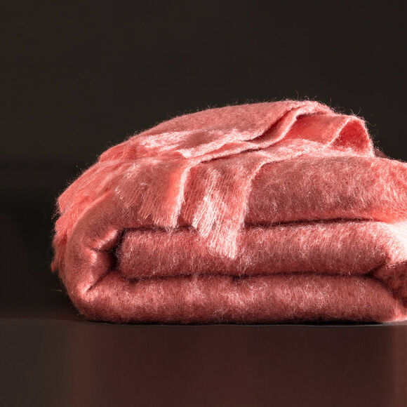 Couverture laine mohair angora (rose)