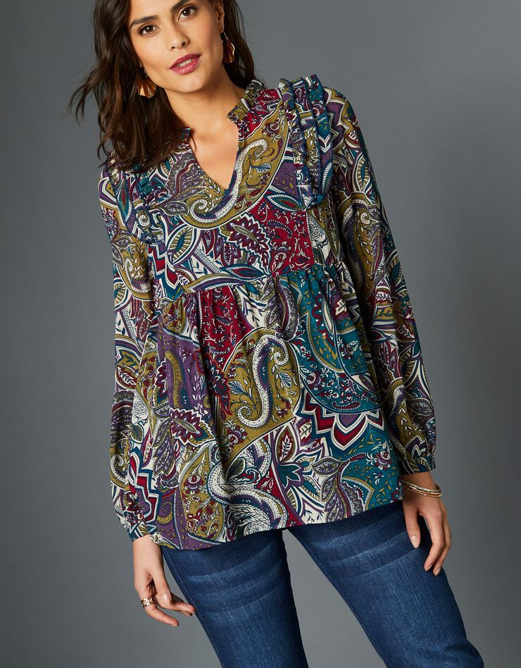 Blouse imprimée à volants (vert / bleu) Blouse imprimée à volants (vert / bleu)
