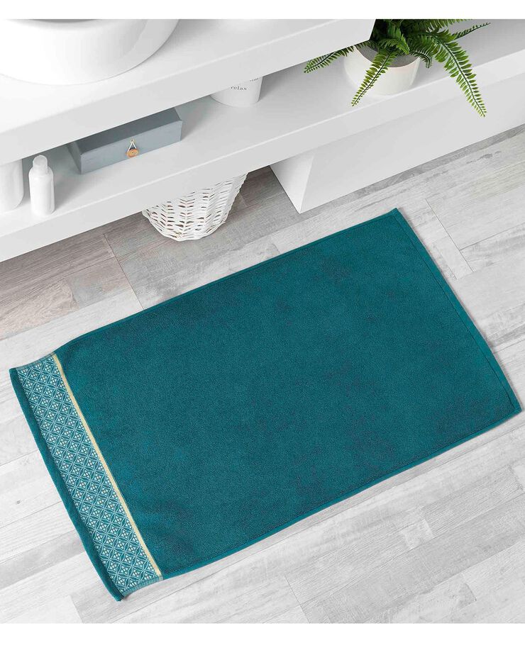 Tapis de bain éponge coton jacquard brodé mosaïque (émeraude) Tapis de bain éponge coton jacquard brodé mosaïque (émeraude)