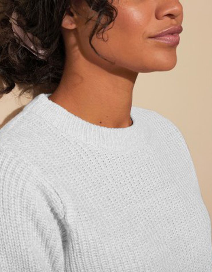 Pull col rond maille anglaise (blanc cassé)