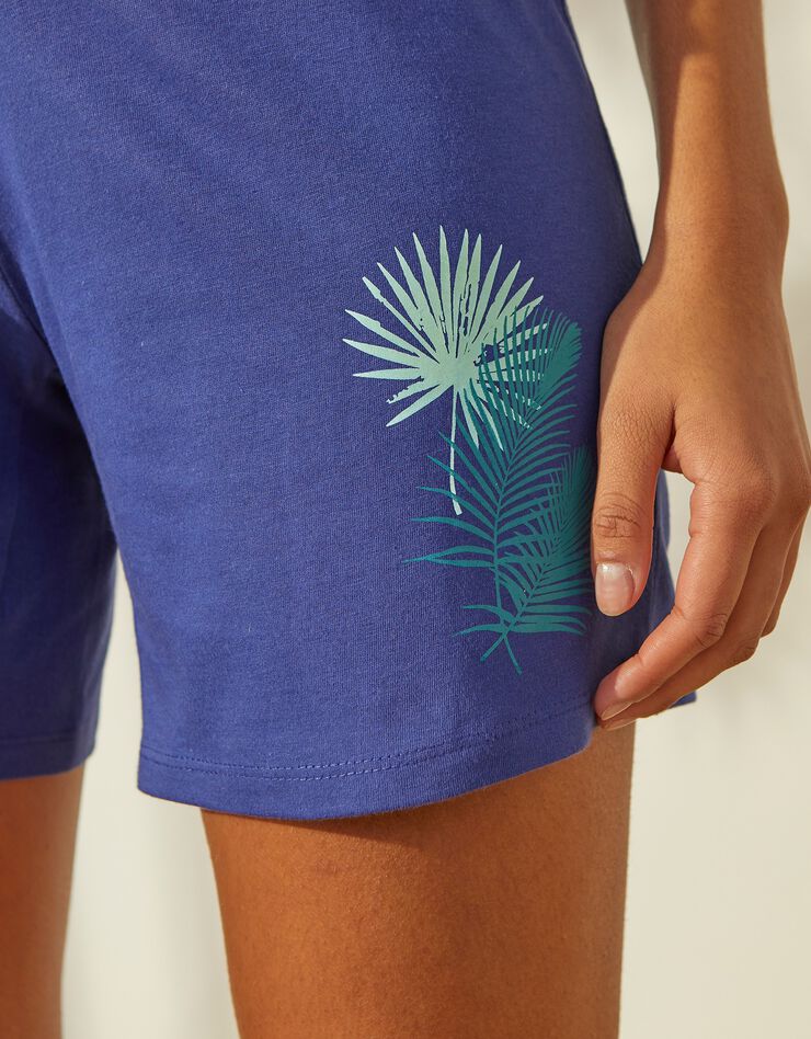 Short de pyjama en coton - uni tropical (bleu)