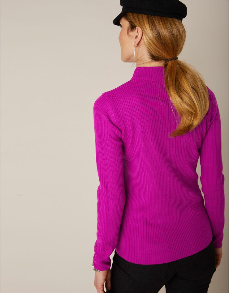Pull col montant court, maille côtelée (rose fuchsia) Pull col montant court, maille côtelée (rose fuchsia)