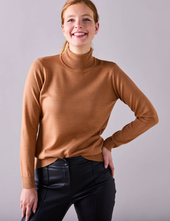Pull col roul&eacute;, toucher doux (noisette)