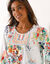 Blouse imprimée fleurs, détails brodés (blanc / vert menthe)