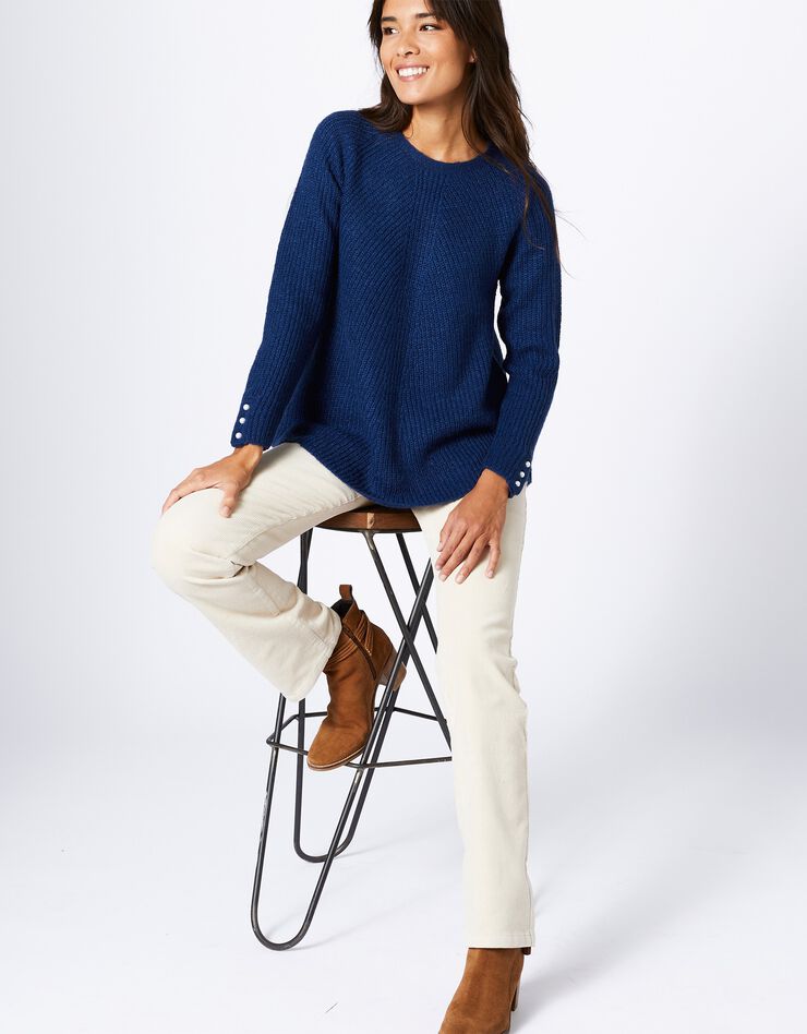 Pull évasé maille anglaise poignets boutonnés (bleu nuit) Pull évasé maille anglaise poignets boutonnés (bleu nuit)