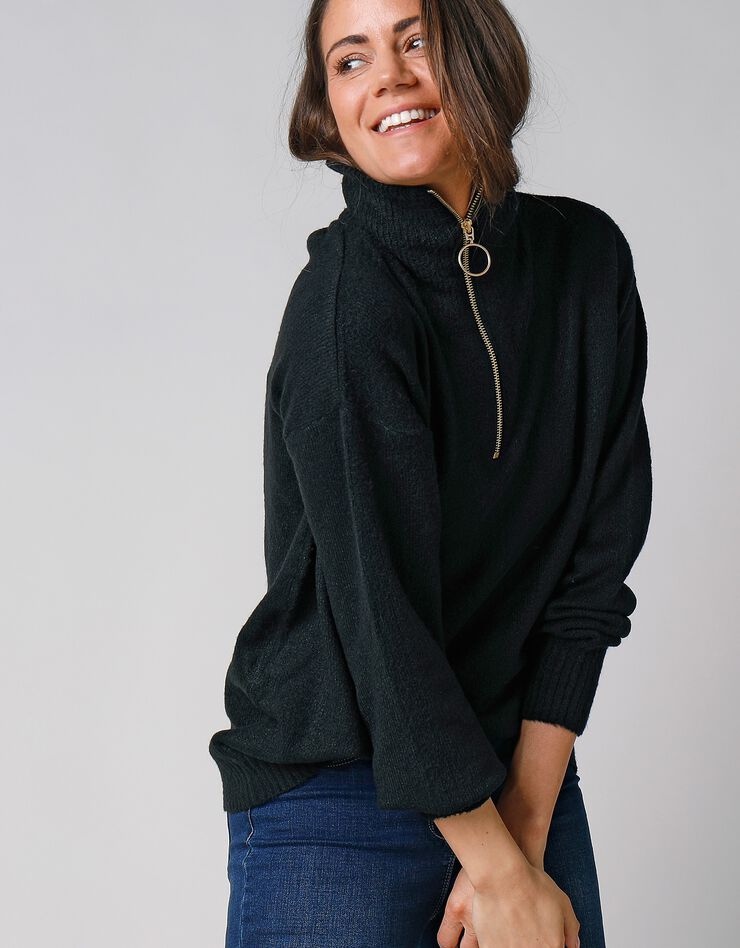 Pull col camionneur zippé (noir) Pull col camionneur zippé (noir)