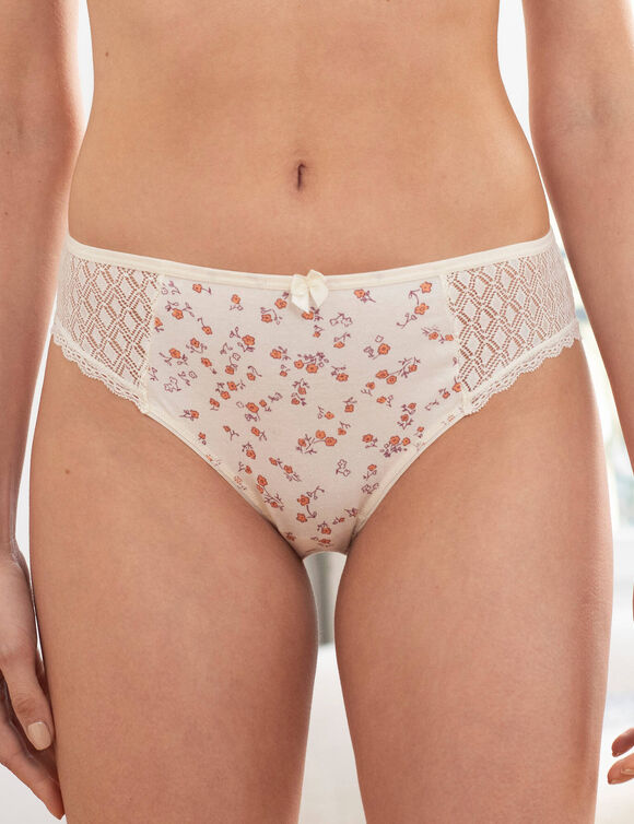 Culotte midi coton dentelle imprim&eacute; fleurettes Coria - lot de 2 (ivoire)