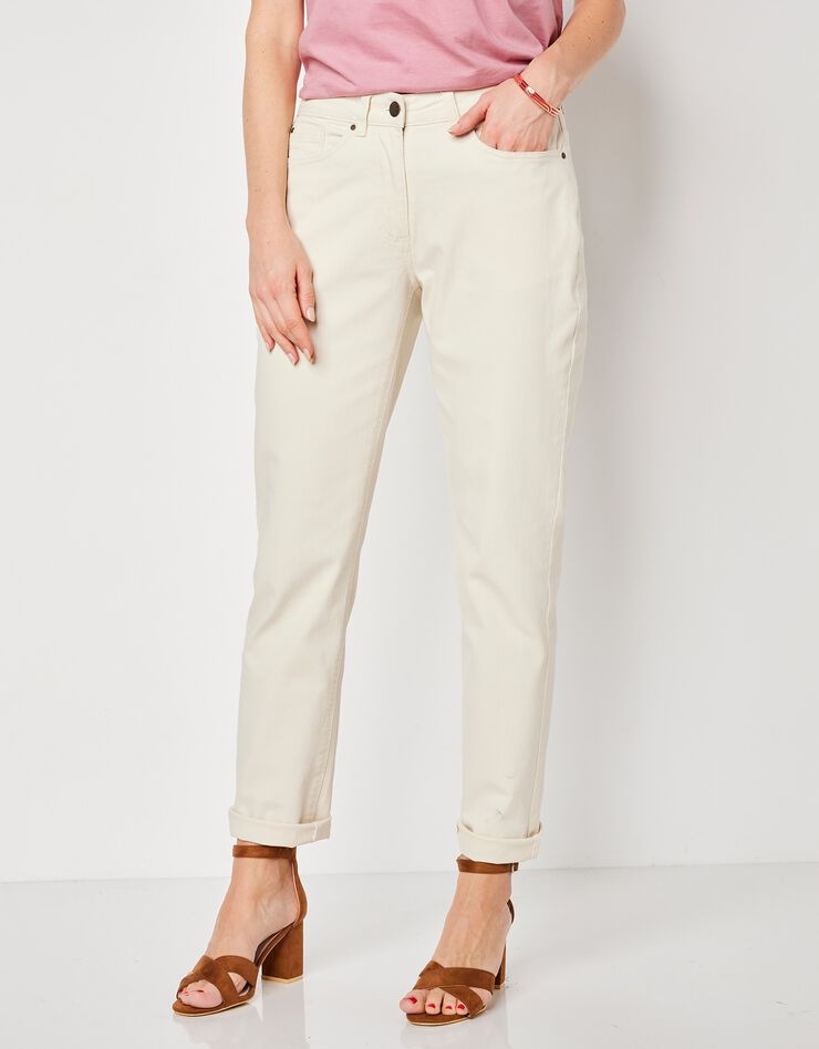 Pantalon stretch coupe mom, twill stretch (écru) Pantalon stretch coupe mom, twill stretch (écru)