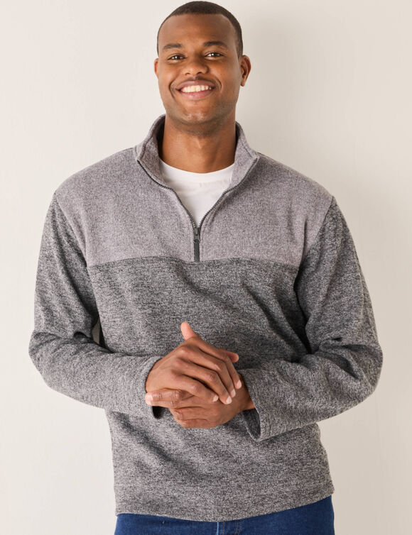 Sweat col camionneur zipp&eacute; maille doubl&eacute;e molleton (gris chin&eacute;)