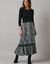 Jupe longue volume jupon, maille jersey (noir / écru)