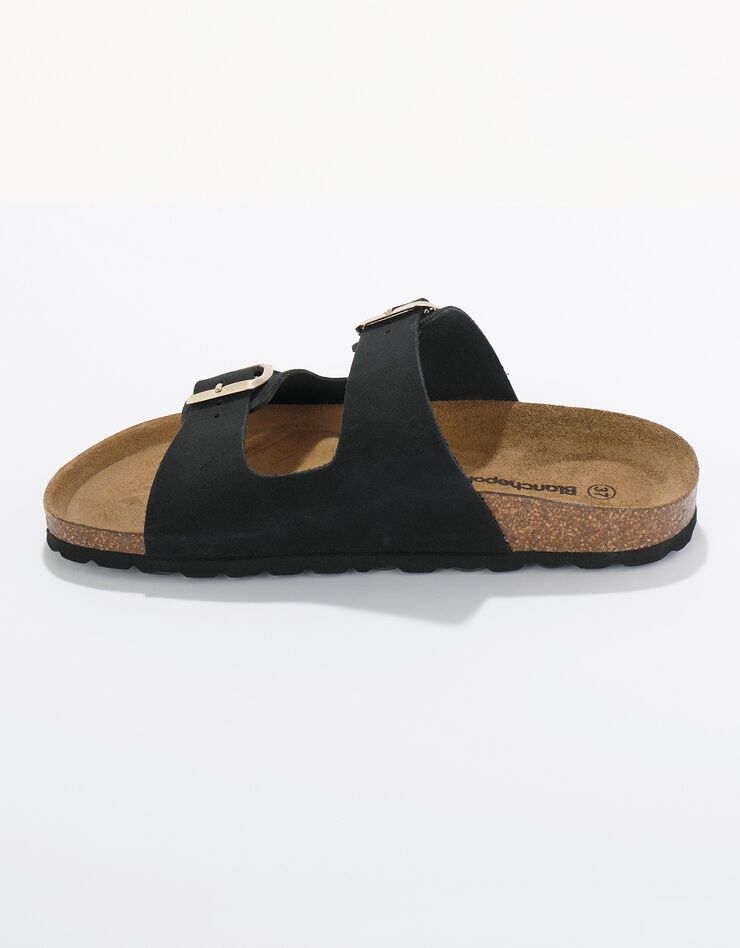Mules croûte de cuir 2 boucles réglables (noir) Mules croûte de cuir 2 boucles réglables (noir)