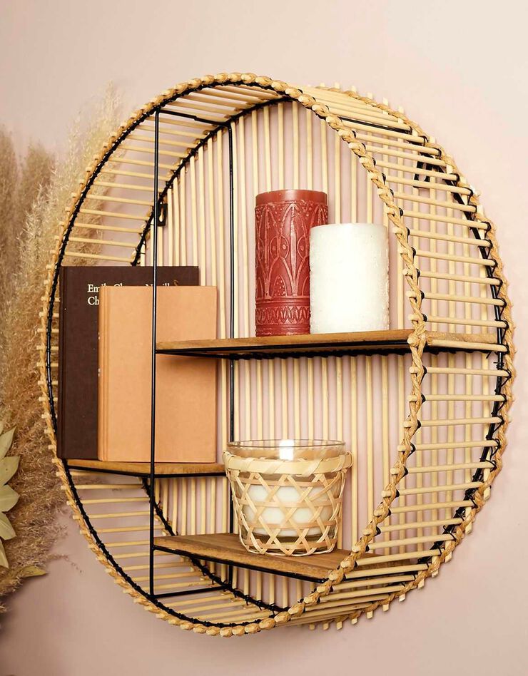 Etagère ronde métal et bois - 3 tablettes (bois)