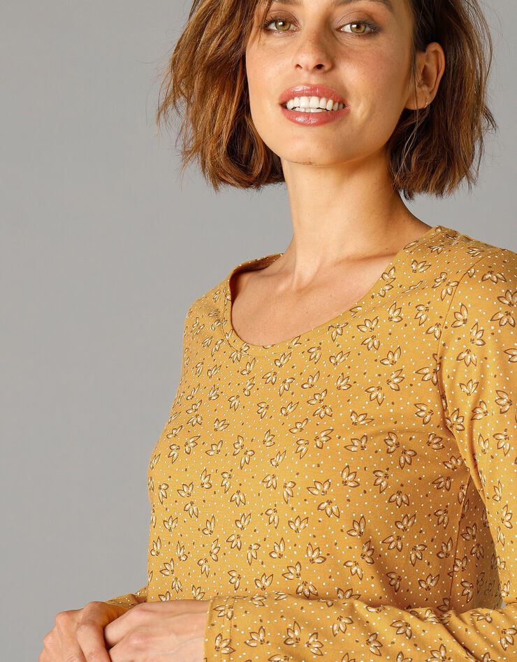 Tee-shirt imprimé manches longues jersey coton bio (miel)