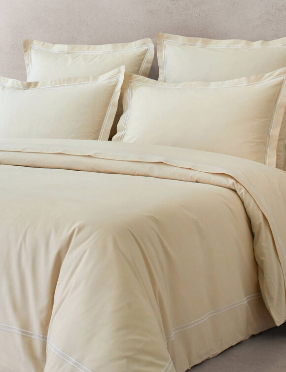 Linge de lit uni double bourdon - percale de coton 80 fils/cm&sup2; (sable / blanc)