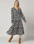Robe longue volantée imprimée (noir / écru)