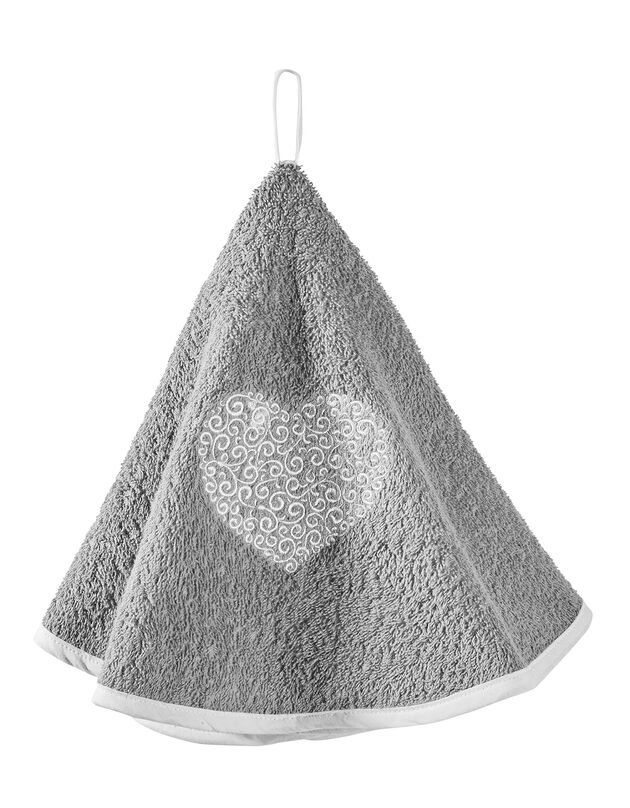 Essuie-mains éponge brodée coeurs forme cloche - lot de 2 (gris perle)