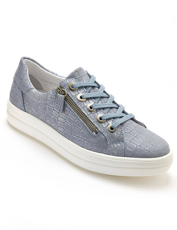 Baskets zippées et lacées grande largeur (bleu)