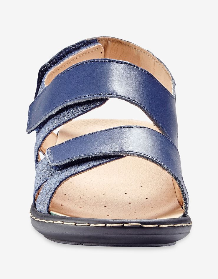 Sandales compensées en cuir - largeur confort (marine) Sandales compensées en cuir - largeur confort (marine)