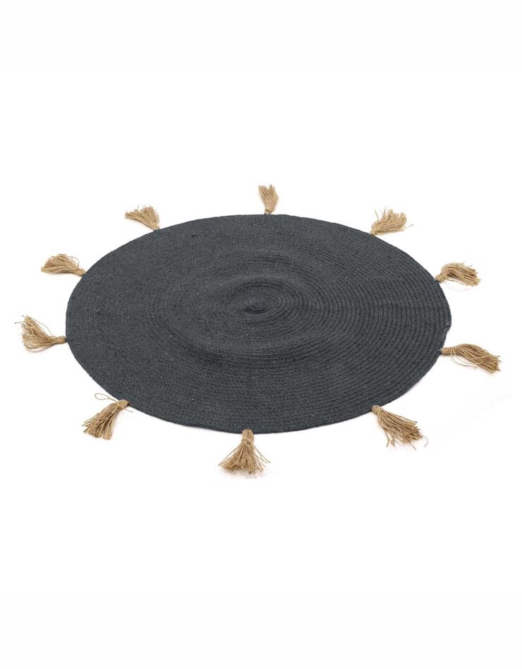Tapis coton à pompons - rond (noir)