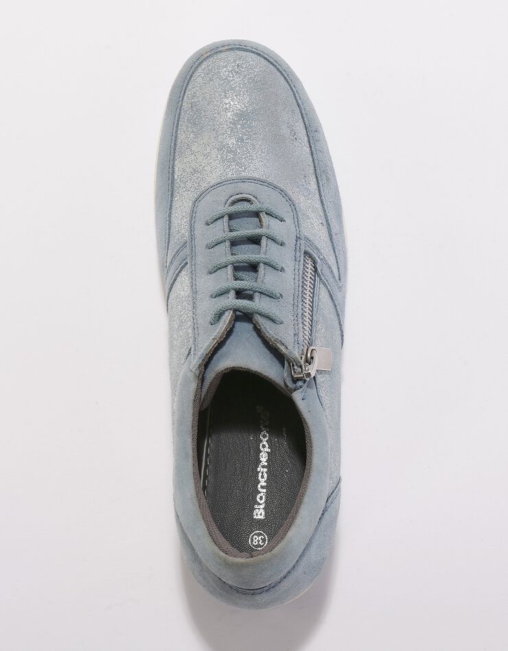 Baskets zippées compensées en cuir femme (bleu grisé)