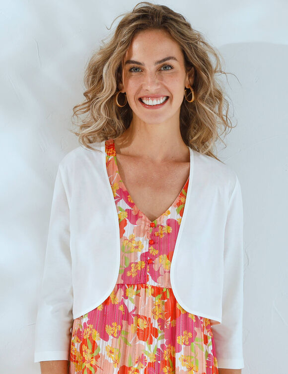 Bol&eacute;ro manches 3/4 uni, coton m&eacute;lang&eacute; (&eacute;cru)