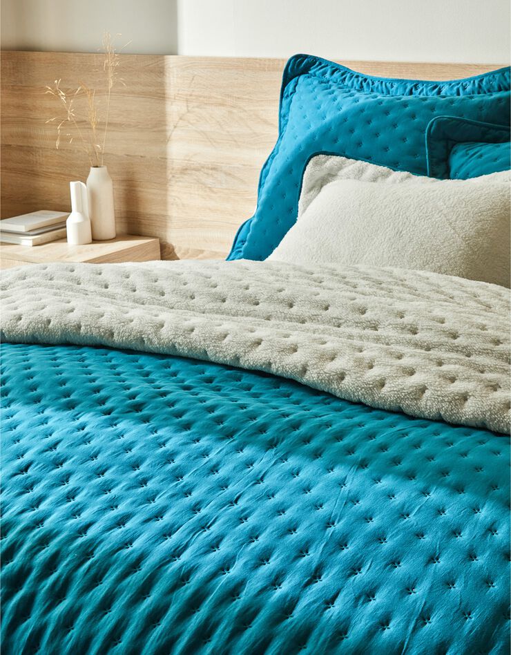 Couvre-lit réversible microfibre matelassée/sherpa (bleu paon)