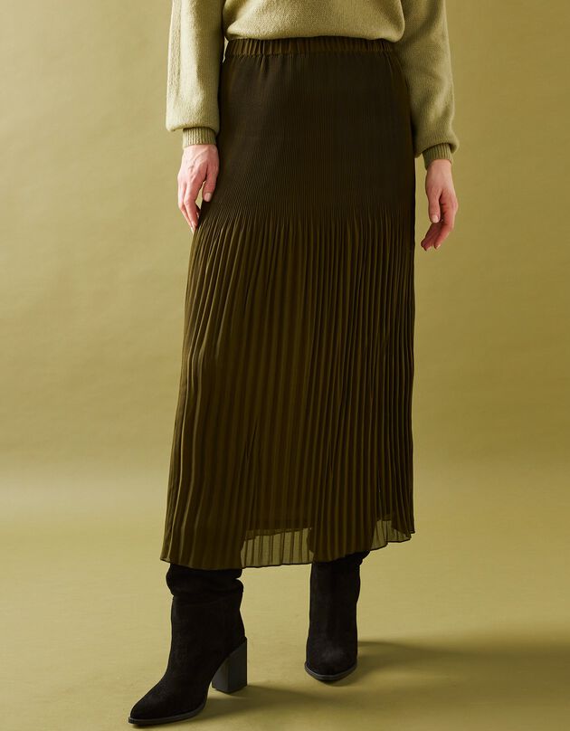 Jupe petite stature voile plissé uni, polyester recyclé(1) (kaki)