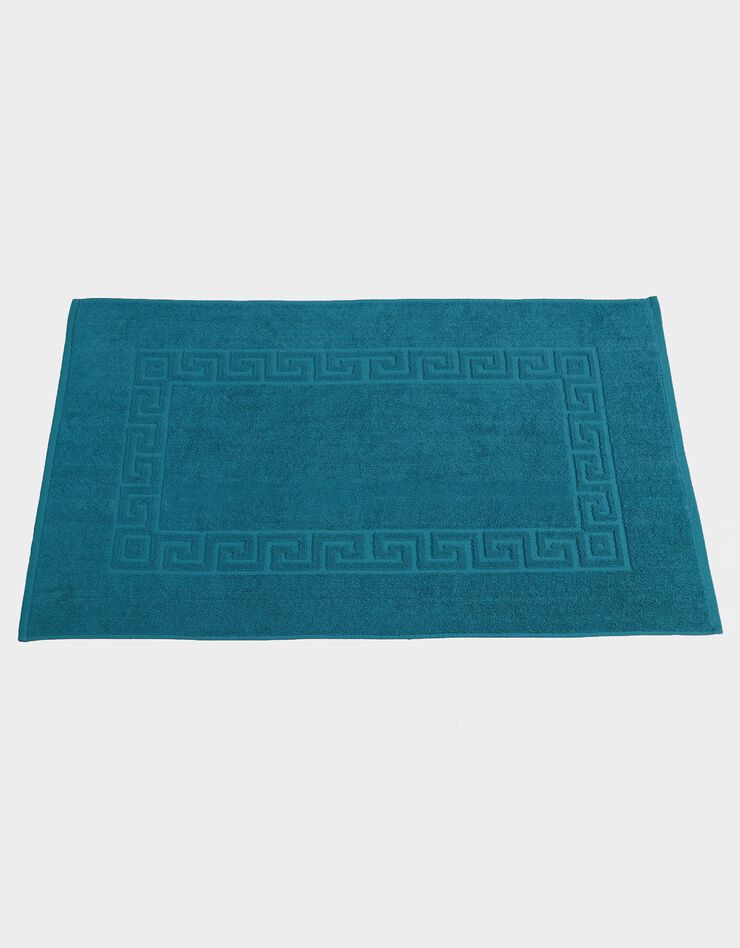 Tapis de bain éponge liteau motif frise grecque (bleu paon) Tapis de bain éponge liteau motif frise grecque (bleu paon)