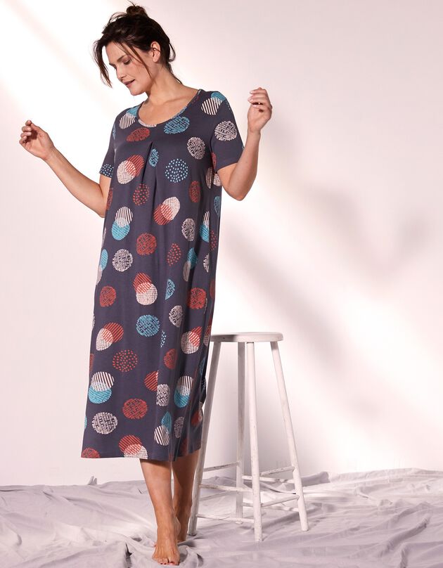 Chemise de nuit longue imprimée graphique (gris anthracite)