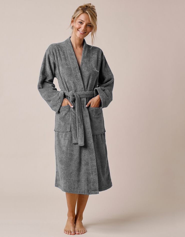 Peignoir mixte adulte uni coton éponge bouclette col kimono personnalisé (anthracite) Peignoir mixte adulte uni coton éponge bouclette col kimono personnalisé (anthracite)