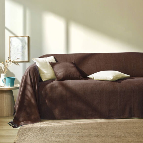   Plaid ou jet&eacute; uni coton tissage artisanal (chocolat)