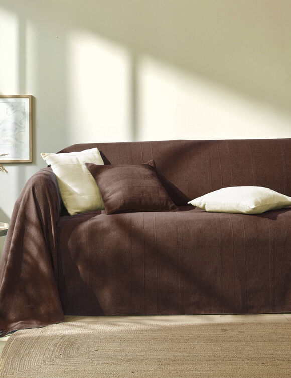   Plaid ou jet&eacute; uni coton tissage artisanal (chocolat)