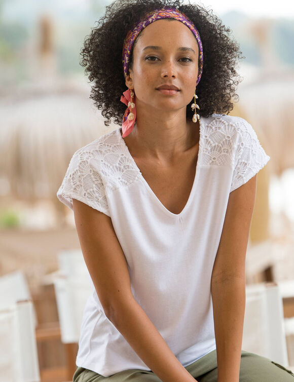 T-shirt uni macram&eacute; (blanc)