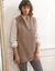 Pull tunique en côte sans manches, col montant zippé (beige chiné)