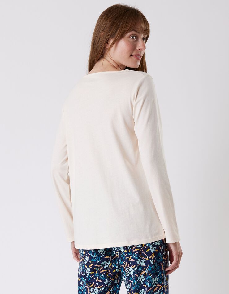 Tee-shirt pyjama manches longues imprimé placé "jardin secret" (écru) Tee-shirt pyjama manches longues imprimé placé "jardin secret" (écru)