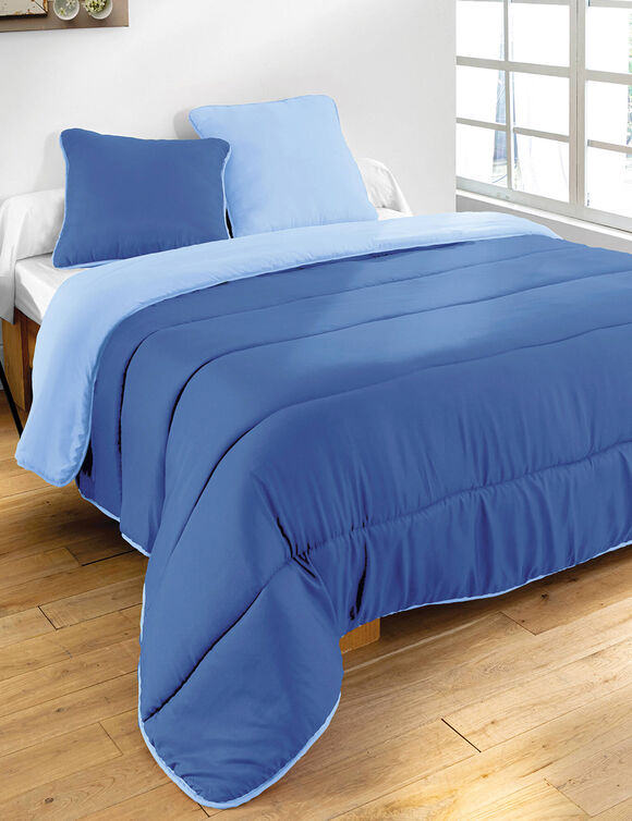 Couette bicolore microfibre 500 g/m&sup2; (bleu oc&eacute;an / bleu ciel)
