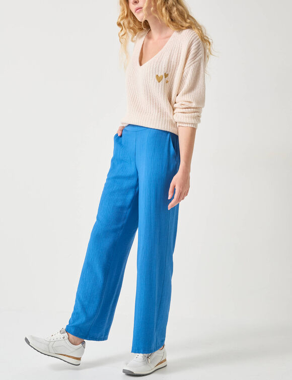 Pantalon large effet matière (bleu)