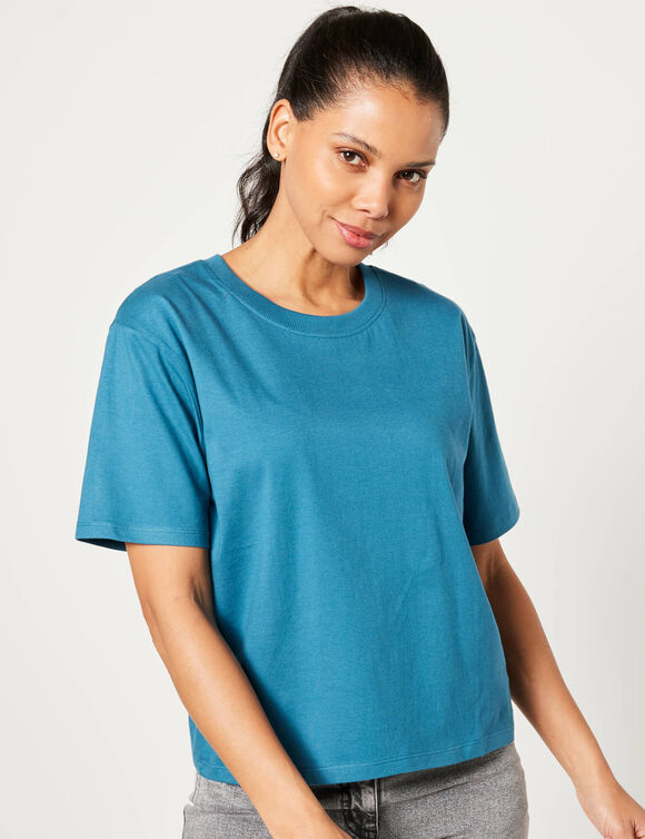 T-shirt boîte manches coudes (bleu canard)