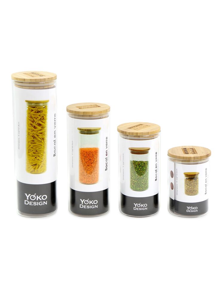 Bocal verre rond couvercle bois (transparent)