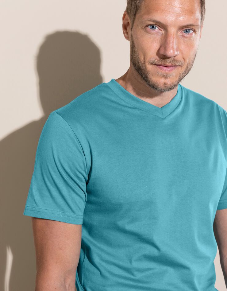 Tee-shirt col V manches courtes - lot de 3 (corail / céladon / indigo) Tee-shirt col V manches courtes - lot de 3 (corail / céladon / indigo)